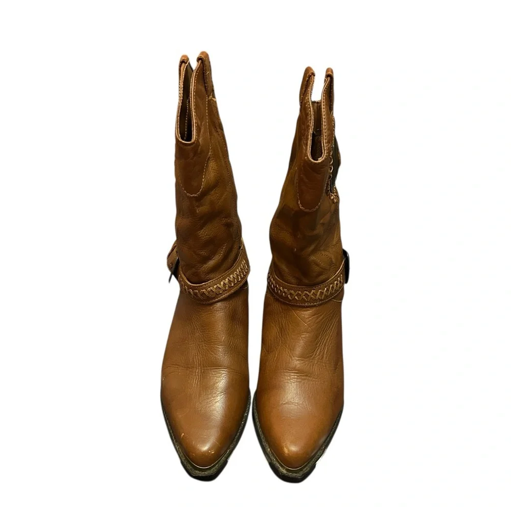 Leather Craft Brown Western Ankle Boots Y2K Size 5 Bohemian Cowgirl Vintage